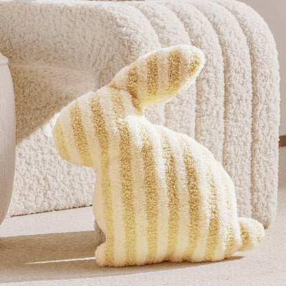 Easter Bunny Shaped Cute Throw Pillow, Decorative Stuffed Bunny Pillow for Bed and Couch, Cotton Pillow with Sherpa and Fluff, Yellow and White Throw Pillow for Girl Room Decor Bedroom, 13x15.75in