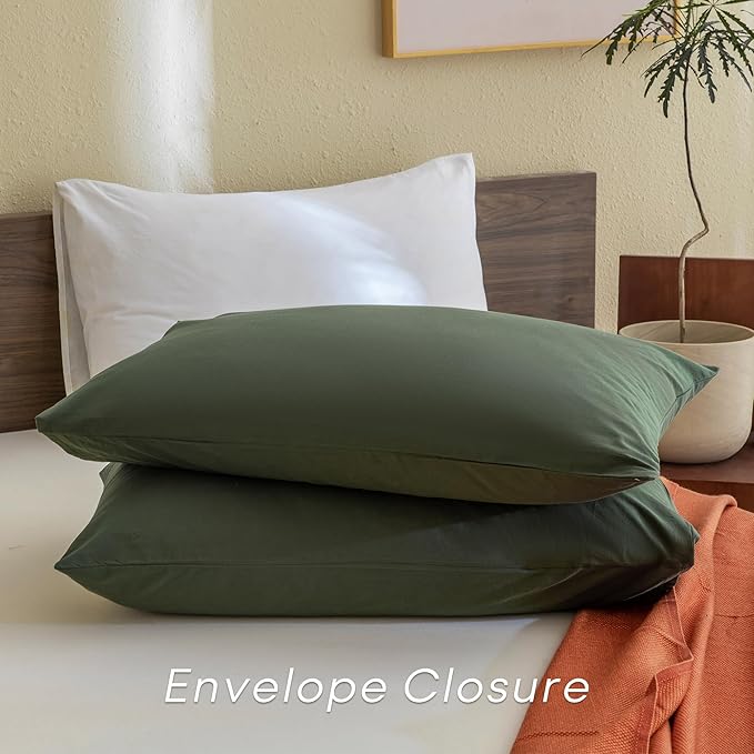 CozyTide Olive Green Twin Comforter,Cotton Soft Solid Dark Green Bedding Comforters & Sets,3 Pieces Lightweight Aesthetic Kids Twin Bedding Set Ultra Soft