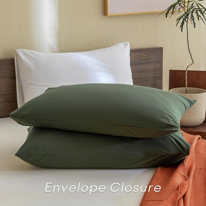CozyTide Olive Green Twin Comforter,Cotton Soft Solid Dark Green Bedding Comforters & Sets,3 Pieces Lightweight Aesthetic Kids Twin Bedding Set Ultra Soft