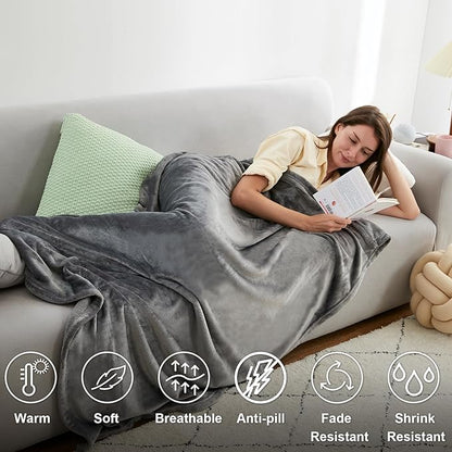 Hansleep Fleece Throw Blanket Super Soft Flannel Fuzzy Grey, Plush Cozy Blanket for All Seasons, Grey, Throw 50x60 Inches