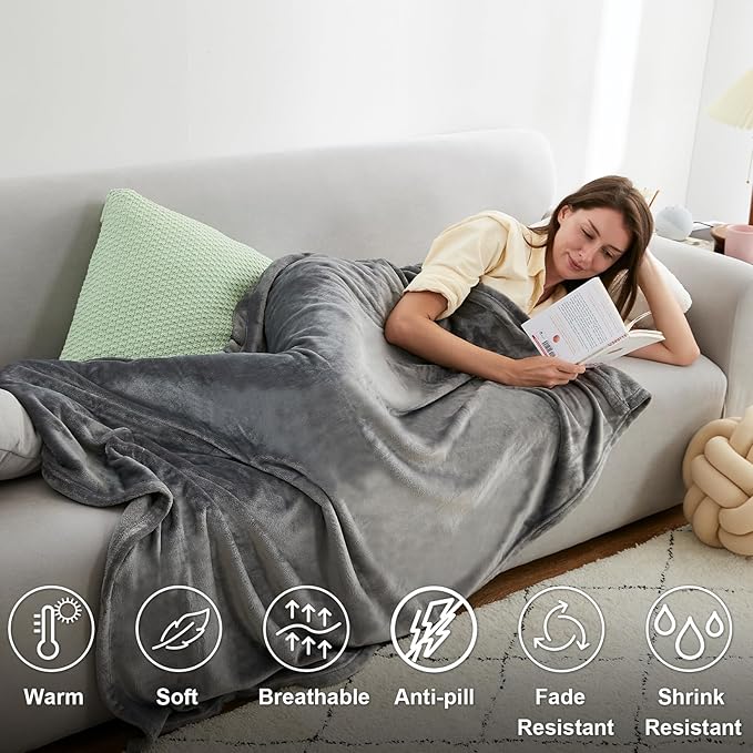 Hansleep Fleece Queen Blanket for Bed Fleece Grey, Queen Size Super Soft Flannel Fuzzy Gray, Plush Cozy Blanket for All Seasons, Grey, Queen 90x90 Inches