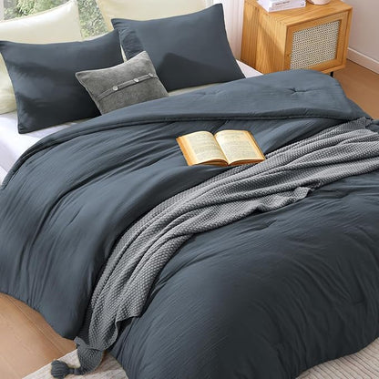 WRENSONGE Queen Comforter Set - 3 Pieces Prewashed Blue Grey Comforter Soft Lightweight for All Seasons,Down Alternative Comforters Queen Size with 2 Pillow Shams