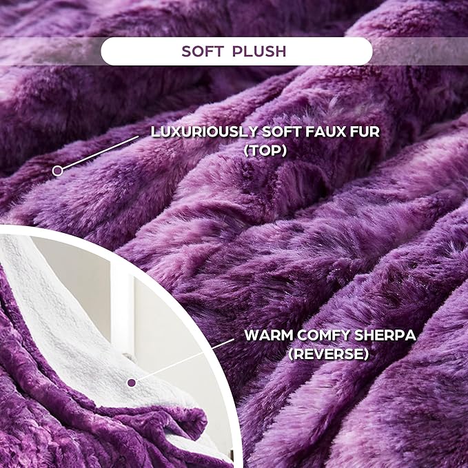 Codi Faux Fur Purple Heated Throw Blanket with Fuzzy Sherpa Back | 60 x 70 Oversized Electric Throws for Couch | 6 Heating Levels & 4 Time Settings with Auto Shut Off, 6ft Power Cord | Washable