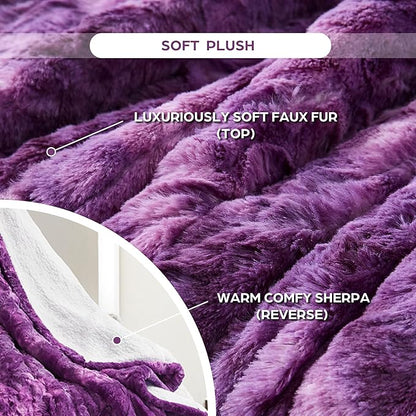 Codi Faux Fur Purple Heated Throw Blanket with Fuzzy Sherpa Back | 60 x 70 Oversized Electric Throws for Couch | 6 Heating Levels & 4 Time Settings with Auto Shut Off, 6ft Power Cord | Washable