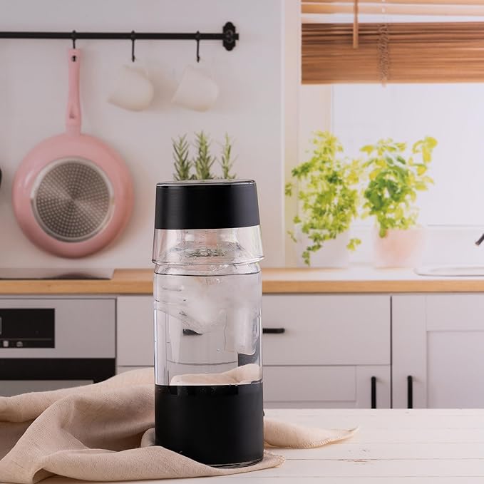 GARIZZE Bedside Water Carafe and Glass Set for Bedroom, Bedside Carafe and Glass Set, Mouthwash Decanter for Bathroom, Water Carafe with Glass Cup for Nightstand (24-oz/7-oz) (BLACK) Standard Package
