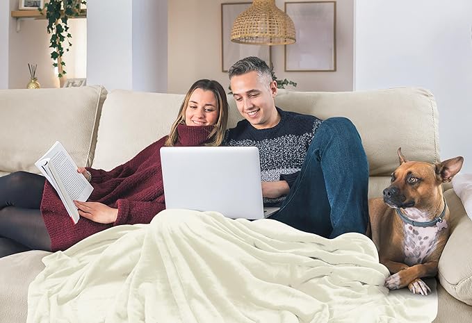 Utopia Bedding Fleece Blanket Queen Size Ivory 300GSM Luxury Fuzzy Soft Anti-Static Microfiber Bed Blanket (90x90 Inch)