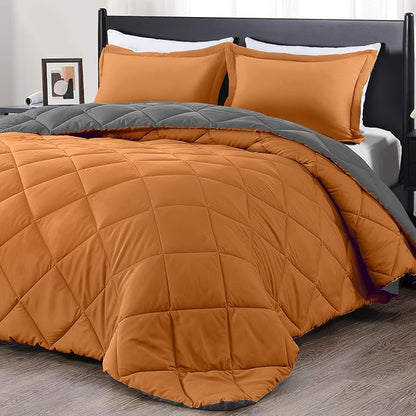 downluxe Twin Comforter Set - Burnt Orange and Grey Twin Comforter, Soft Bedding Sets for All Seasons -2 Pieces - 1 Comforter (66"x92") and 1 Pillow Sham(20"x26")