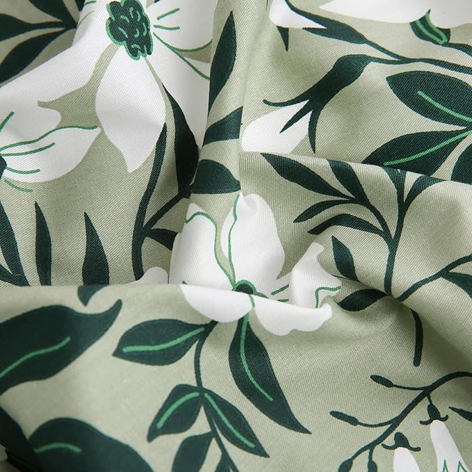 100% Cotton Comforter Queen Size Sage Green Floral Bedding Set Reversible Botanical Comforter Set 3 Pcs Cottagecore Aesthetic Soft Bedding Sets for All Season