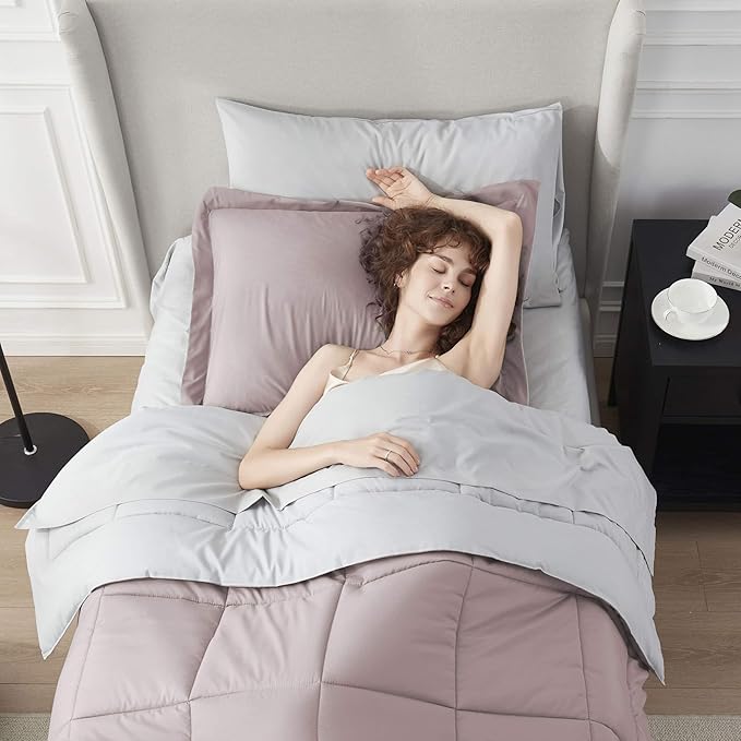 Nestl 5 Piece Twin XL Comforter Set – Blush Pink Reversible Bed in a Bag – Complete Twin XL Size Bedding Set with Sheets, Pillowcase and Sham