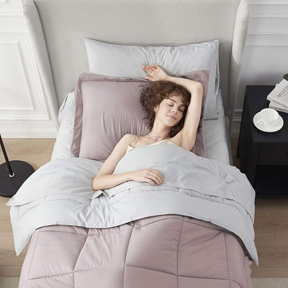 Nestl 5 Piece Twin Comforter Set – Blush Pink Reversible Bed in a Bag – Complete Twin Size Bedding Set with Sheets, Pillowcase and Sham
