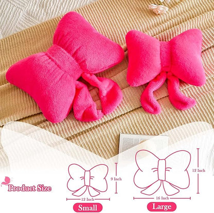 Bowknot Pillow Hot Pink Cute Bow Decorative Throw Pillows 16" Aesthetic Home Decor Bow Cushions Butterfly Knot Plush Pillow for Bedroom Couch