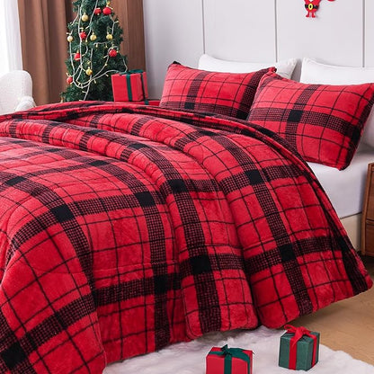 YIYEA Christmas Fluffy King Size Comforter Set, Luxury Faux Fur Comforter, Ultra Soft Plush Fuzzy Velvet Bedding Comforter Sets for Fall Winter, Cozy Warmth, No Shedding, 3PC, King