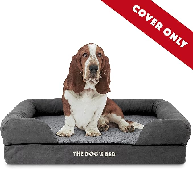 The Dog’s Bed Replacement Outer Cover, Plush Fabric, Grey, Large