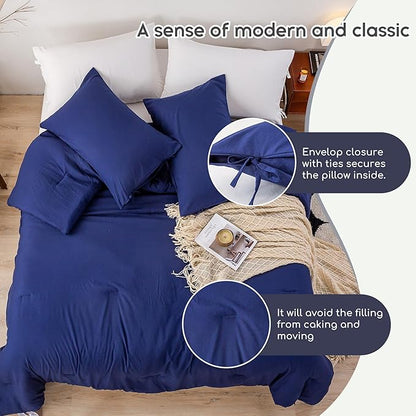 Queen Bed Comforter Set - Super Soft Washed Polycotton Fabric - Cozy Comfy Down Alternative Bed Blanket Comforter Set and Pillowcase Lightweight but Warm for All Season Use - Queen Navy Blue
