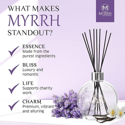 Lavender Blossom Scented Reed Diffuser Set with 8 Rattan Diffuser Sticks, 150 ml, All Natural Air Freshener, Long-Lasting Diffusers at Home - MyrrhUSA