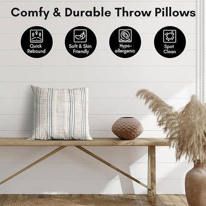 Americanflat 16x16 Throw Pillow with Sewn-in Insert - All-in-One Decorative Pillows - No Cover Needed - Soft and Durable Cushion for Bed or Sofa - Polyester - Cream and White