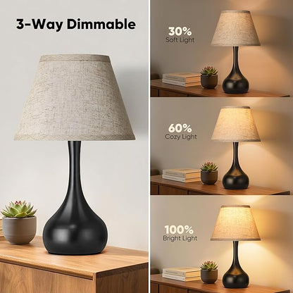 17” Touch Table Lamp for Bedroom Set of 2, 3-Way Dimmable Bedside Lamp for Nightstand, Farmhouse Metal Desk Lamp with Linen Shade for Living Room, Kids Reading, Dorm, Home Office Decor, Bulb Included