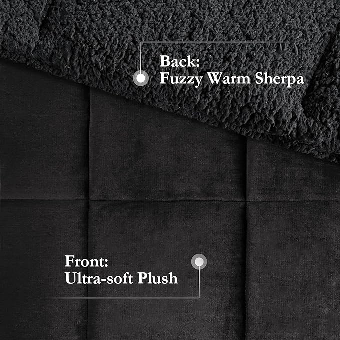 Woolrich Reversible Comforter Set Ultra Soft Plush to Sherpa, Down Alternative, Cold Weather Winter Warm Bedding, with Matching Sham, Decorative Pillow Black/Black King 4 Piece