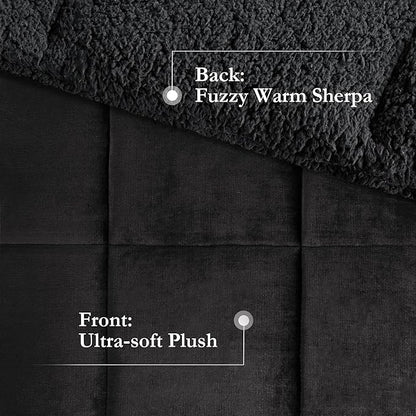Woolrich Reversible Comforter Set Ultra Soft Plush to Sherpa, Down Alternative, Cold Weather Winter Warm Bedding, with Matching Sham, Decorative Pillow Black/Black Full/Queen 4 Piece