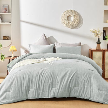 DECMAY Twin Comforter Set with Sheets, 5 Pieces Twin Comforter Set, Cationic Dyeing Bed in a Bag Bedding Set with Comforter, Flat Sheet, Fitted Sheet, Pillowcase and Pillow Sham (Twin, Light Green) | twin comforter set, twin bedding set, twin bed set