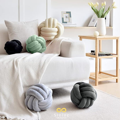 Sioloc Soft Knot Ball Pillows,Round Throw Pillow Cushion Home Decoration Plush Pillow,Throw Knotted Pillow Handmade Round Plush Pillow（7.8inches,Dark Grey）