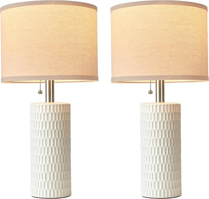 20.5" Modern Ceramic Table Lamps for Bedroom Set of 2, Bedside Lamps for Night Stands with Beige Lampshade, Farmhouse Table Lamp for Living Room Office Dorm, White