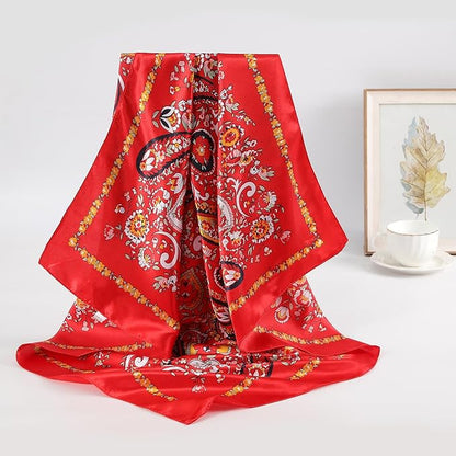AWAYTR 35” Satin Large Square Head Scarves - 4PCS Silk Like Neck Scarf Hair Sleeping Wraps Satin Silk Scarfs for Women