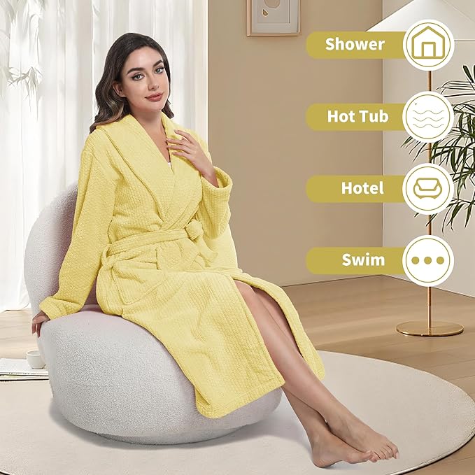 Women's Shawl Collar Bathrobe, Soft Long Towel Robes for Women - Super Absorbent Quick Dry yet Warm