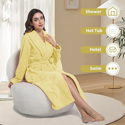 Women's Shawl Collar Bathrobe, Soft Long Towel Robes for Women - Super Absorbent Quick Dry yet Warm