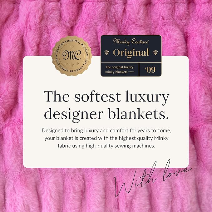 Minky Couture Hugs Blanket - Extra Plush Blanket for Premium Gifting - Stretchy Bubbled Cozy Throw - Silky Smooth - Durable & Machine-Washable - Travel-Friendly - Grande, Pink