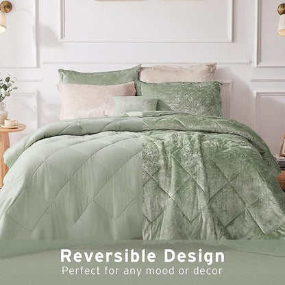 Intelligent Design Comforter Set Velvet Bedding Reversible, All Season, Diamond Quilted Microfiber, Felicia, Twin/Twin XL, Green 3 Piece