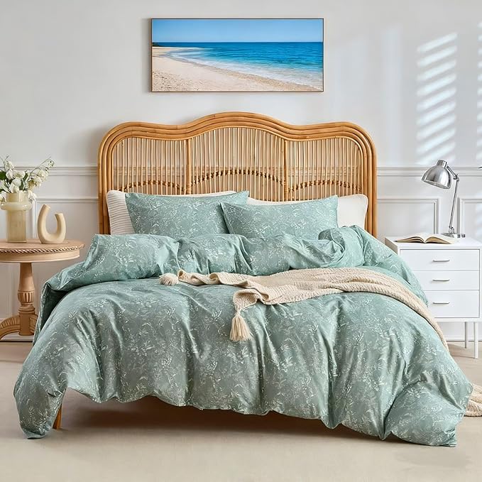 3 Pcs Comforter Sets for All Season Use Full Size Floral Rustic Farmhouse 80"X90" Bedding Set 1 Comforter and 2 Pillow Shams Prewashed Ultra Soft Warm Fluffy Lightweight Full Bed Set Sage