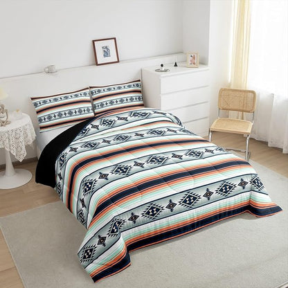 Erosebridal Boho Aztec Comforter Set Bohemian Stripes Bedding Set Toddler Size,Ethnic Tribal Mexican Style Bedding Comforter Sets for Kids Adults American Native Southwestern Quilt Duvet 2 Pcs