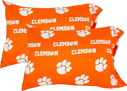 College Covers Everything Comfy Clemson Tigers Pillowcase Pair, Standard, 20" x 30", Includes 2 Pillowcases