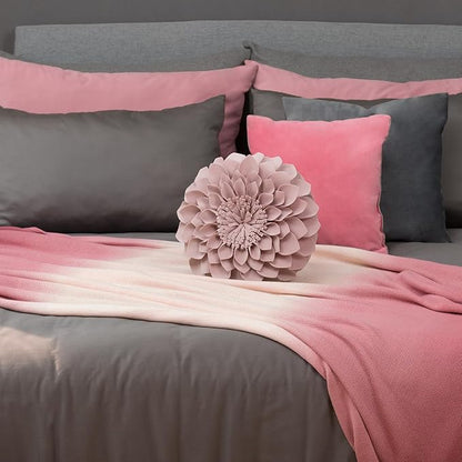 JWH Handmade 3D Flower Throw Pillow Covers Aesthetic Decorative Round Dahlia Accent Pillow Cases Soft Velvet Pillowcase Stereo Cushion for Bed Couch Bedroom Decor Sham 14 Inch Dusty Pink