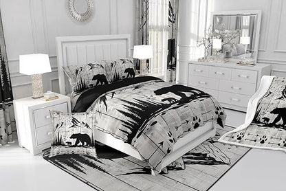 Feelyou Rustic Bear Comforter Set Twin Size, Wildlife Hunting Theme Quilt Set with 2 Pillowcases, Western Wild Animal Bedding Set 2pcs for Kids Boys Teens Room Decor, Wooden Board Duvet Insert