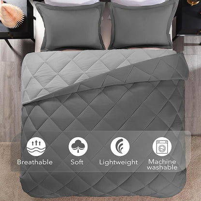 downluxe Twin Comforter Set - Charcoal and Grey Twin Comforter, Soft Bedding Sets for All Seasons -2 Pieces - 1 Comforter (66"x92") and 1 Pillow Sham(20"x26")