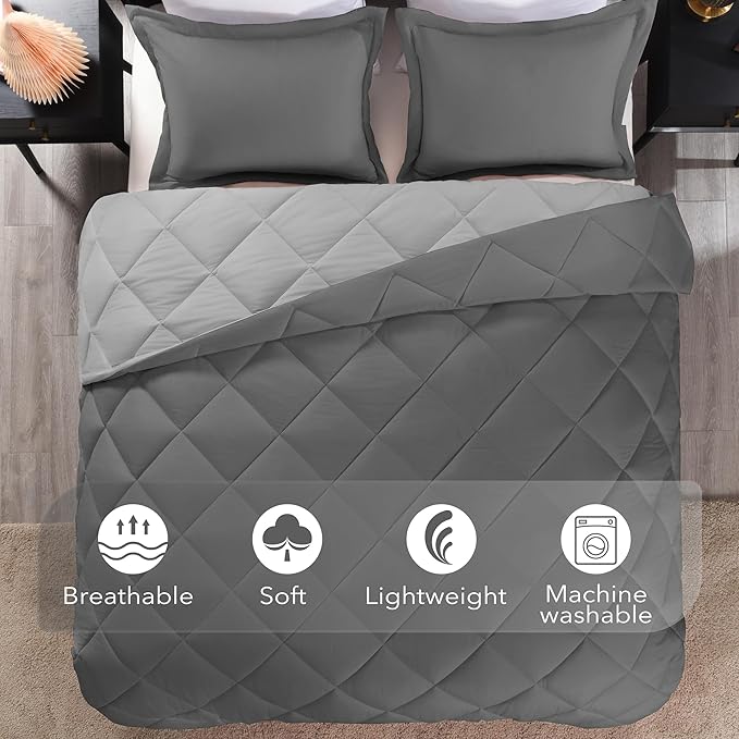 downluxe Queen Comforter Set - Charcoal and Grey Queen Comforter, Soft Bedding Sets for All Seasons -3 Pieces - 1 Comforter (88"x92") and 2 Pillow Shams(20"x26")