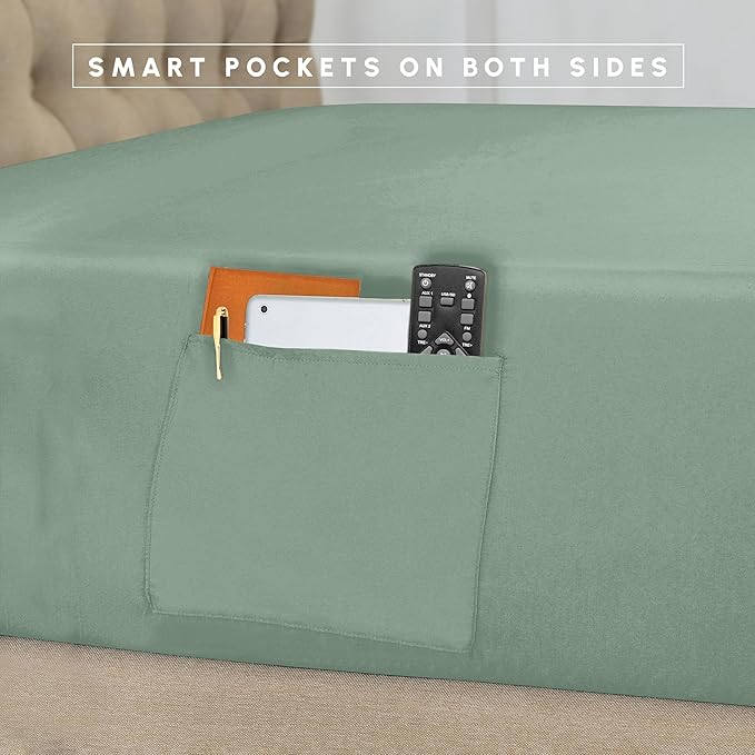 Elegant Comfort 8-Piece Pinch Pleated Comforter Set - All Season Complete Bed in a Bag, Includes 4pc Smart Sheet Set, Bed Skirt, Comforter, Matching Pillowcases and Shams, King/Cal King, Sage Green