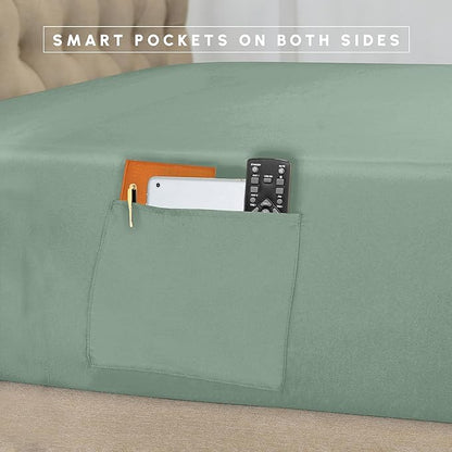 Elegant Comfort 8-Piece Pinch Pleated Comforter Set - All Season Complete Bed in a Bag, Includes 4pc Smart Sheet Set, Bed Skirt, Comforter, Matching Pillowcases and Shams, King/Cal King, Sage Green