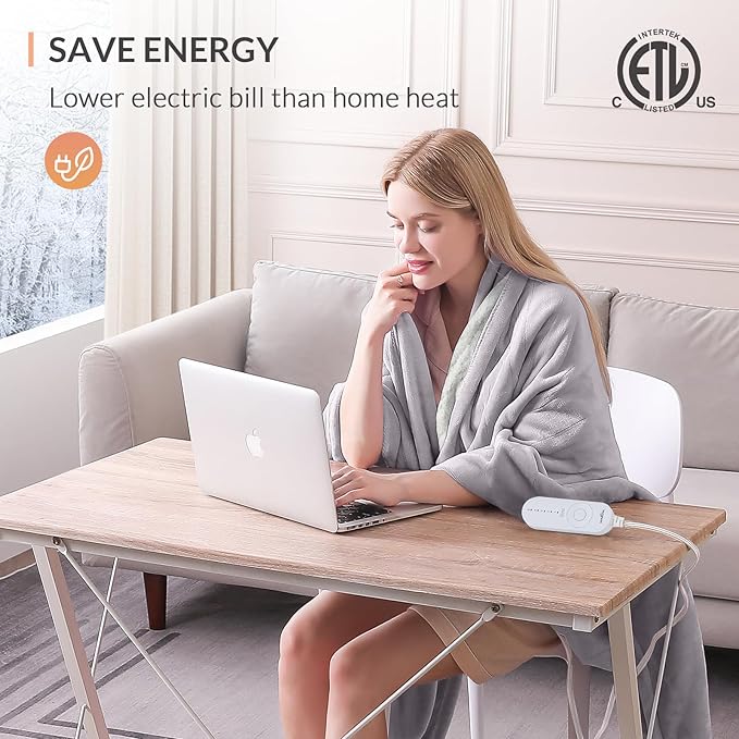 HOMLYNS LuxeHeat Heated Blanket Electric Blanket, Soft Flannel Sherpa Heated Throw, Heating Blanket with 5 Heat Settings, 3 hrs Timer Auto Shut Off (50x60 inches, Taupe)