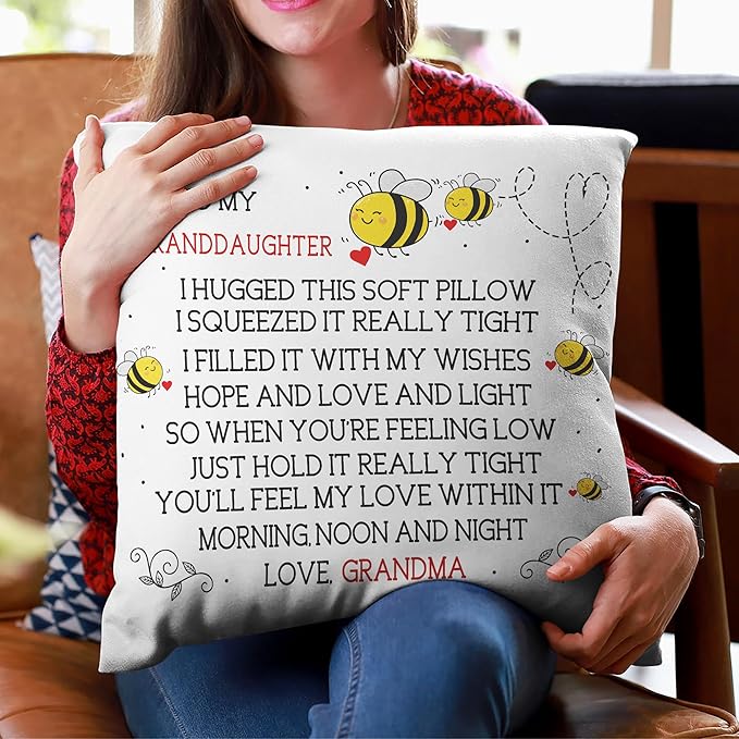 Hyturtle Personalized to My Granddaughter Pillow (Insert Included) Gifts from Grandma - Birthday for Granddaughter - Bee Custom Name Sofa Couch Cushion Home Decor Throw Pillow