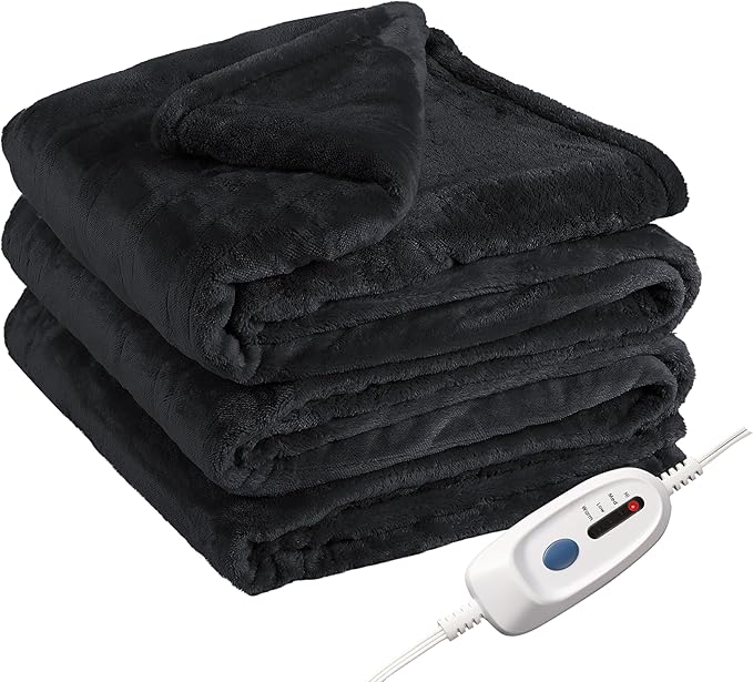 Electric Heated Blanket Full Size 72"x84",Fast Heating Throw, Soft Plush Microplush for Bed & Couch, 10 Hours Auto Off & 4 Heating Levels, Machine Washable, Gifts for Grandma & Family-Black