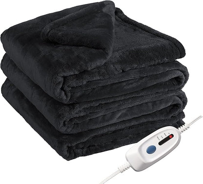 Electric Heated Blanket Full Size 72"x84",Fast Heating Throw, Soft Plush Microplush for Bed & Couch, 10 Hours Auto Off & 4 Heating Levels, Machine Washable, Gifts for Grandma & Family-Black