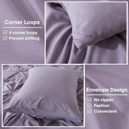 Andency Grayish Purple Pinch Pleat Comforter Full Size(79x90Inch), 3 Pieces(1 Pintuck Comforter and 2 Pillowcases) Lightweight Soft Microfiber Bedding Set for Women Men