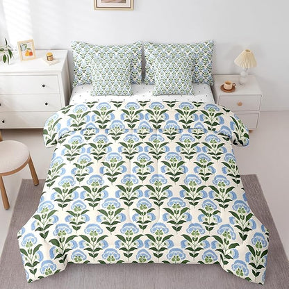 Feelyou Girls Vintage Flowers Comforter Set with Sheets Queen Size 7 Pieces Kids Romantic Florals Pattern Bedding Set for Boys Women Teens Botanical Nature Garden Theme Bed in a Bag Room Decor
