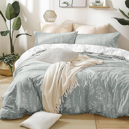Love's cabin Grey Twin Comforter Set - Twin XL Size Comforter Set Dorm Bedding, 2 Pieces Cute Floral Bedding, Soft Reversible Flowers Comforter, 1 Comforter & 1 Pillow Sham
