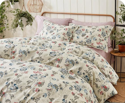 SLEEPBELLA Queen Size Comforter Set Teal & Red Botanical Pattern Printed on White 100% Cotton Fabric, Ultra Soft Microfiber Inner Fill 3Pcs Bedding Set