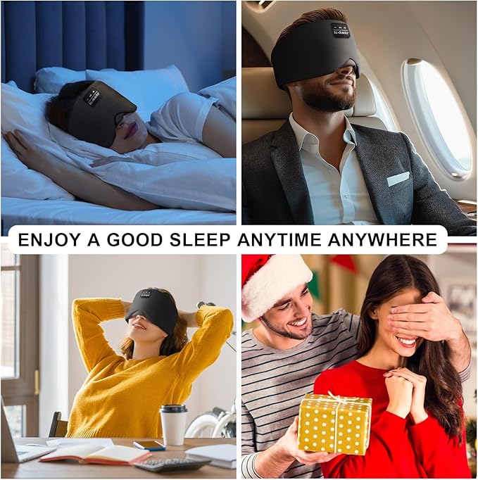 LC-dolida Sleep Mask with Bluetooth Headphones, Ice Silk Sleep Headphones with Bluetooth 5.4, Total Blackout Eye Mask for Sleeping, Sleep Soft Mask for Women Men, All Night Sleep, Travel(Black)