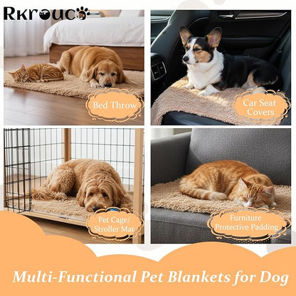 Pets Bed Blanket Dogs Reversible Soft Dog Throw Blankets Cats Mat Sleeper Fuzzy Pet Couch Covers Washable Cat Puppy Cover for Beds Car Sofa Travel Double Sided Furniture Protection (Light Brown,L)